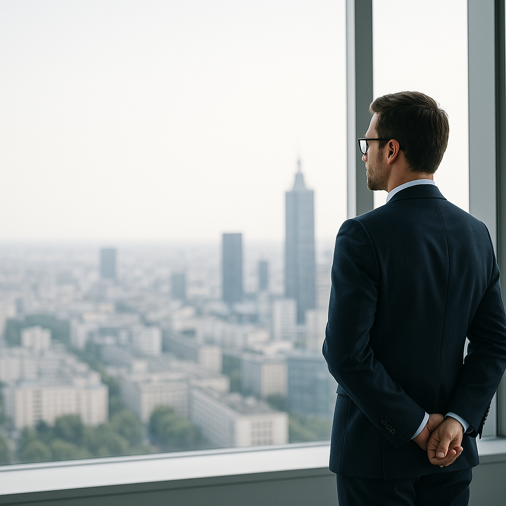 Professional overlooking the city skyline